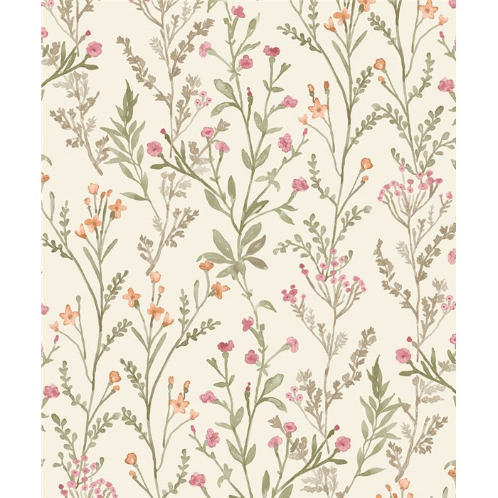 Grandeco|Papel pintado romántico flores pequeñas beige arena|Romántico