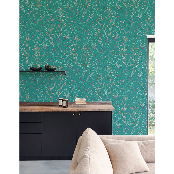 Grandeco|Papel pintado romántico flores pequeñas verde|Papel Pintado