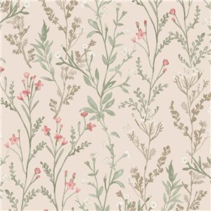 Casamance|Papier peint fleurs vert et rose nude|Papier Peint