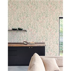 Casamance|Papier peint fleurs vert et rose nude|Papier Peint 2