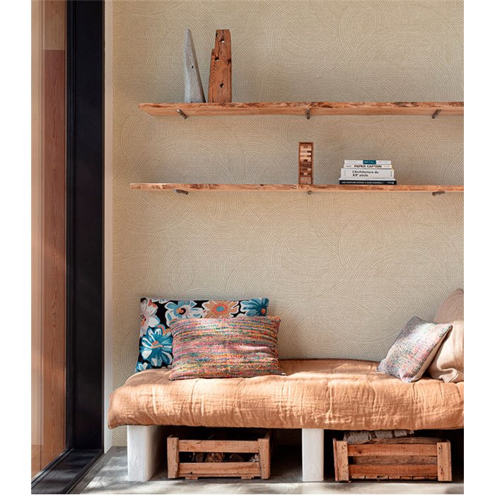 Grandeco|Moderne ethnische Kreise Hellbeige Tapete|Tapeten