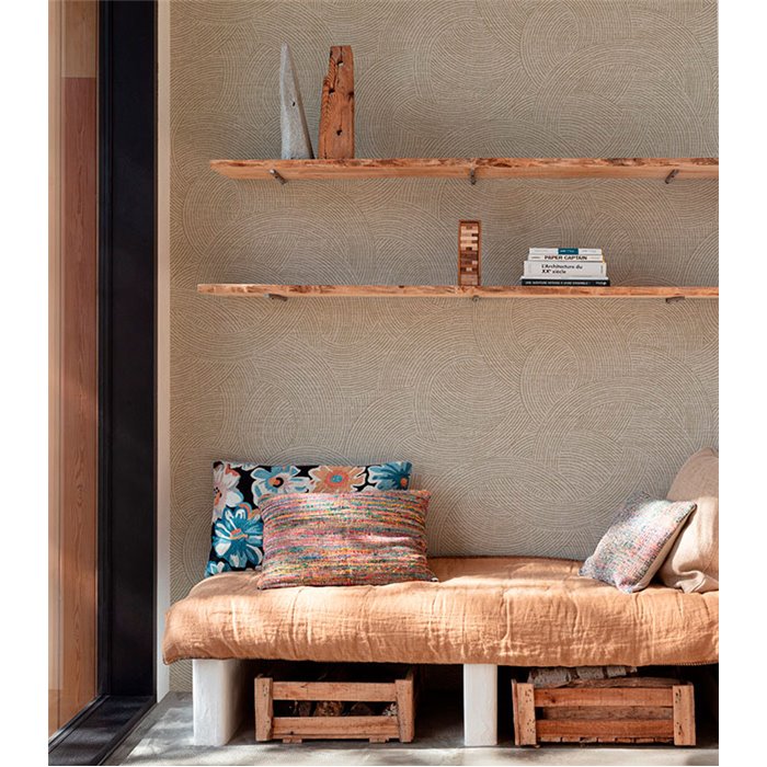 Papel pintado étnico moderno círculos gris y dorado - Grandeco Perfect Harmony PH3304