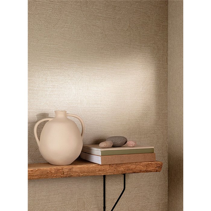 Grandeco|Papier peint ethnique moderne cercles beige et or|Papier Peint