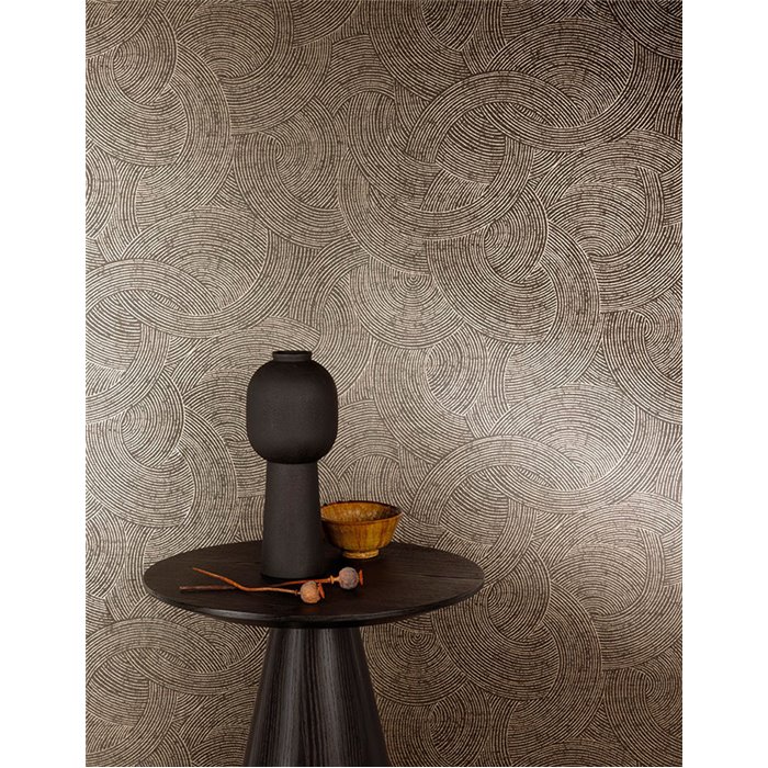 Grandeco|Papel pintado étnico moderno círculos negro y dorado|Papel Pintado