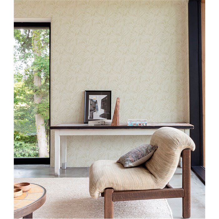 Grandeco|Hellbeige Palmenblätter tropische Farbe Tapete|Tapeten