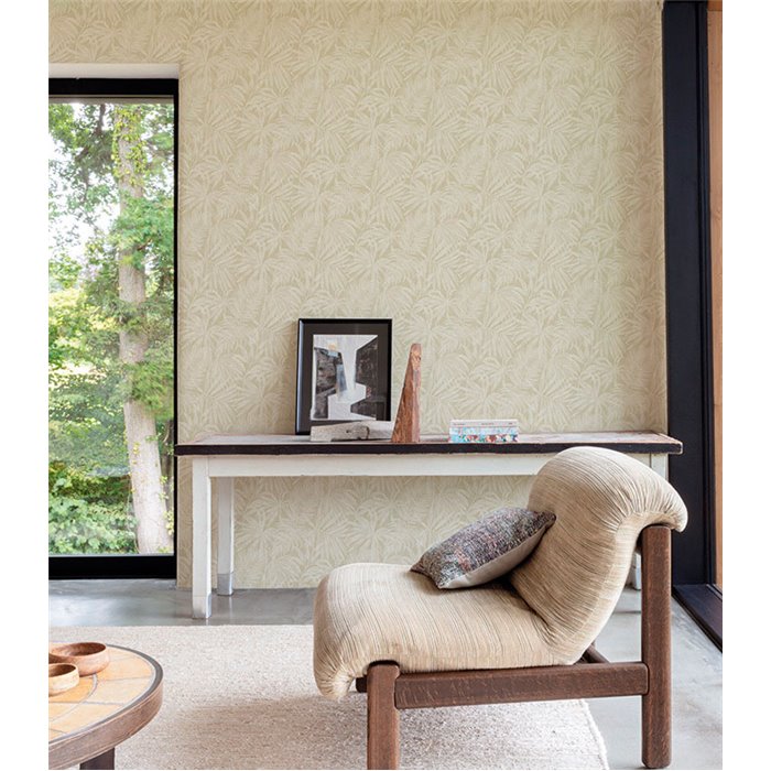 Grandeco|Beige Palmenblätter tropische Farbe Tapete|Tapeten