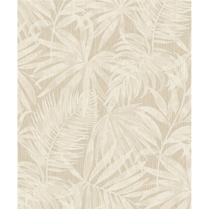 Grandeco|Papel pintado hojas de palmera color beige tropical|Papel Pintado