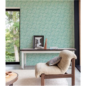 Casadeco|Papier peint pour salon ou chambre vert taïga, effet textile|Vert 2