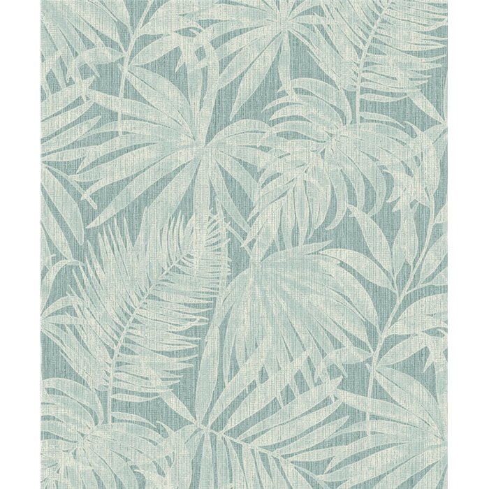 Grandeco|Papel pintado hojas de palmera color turquesa tropical|Tropical