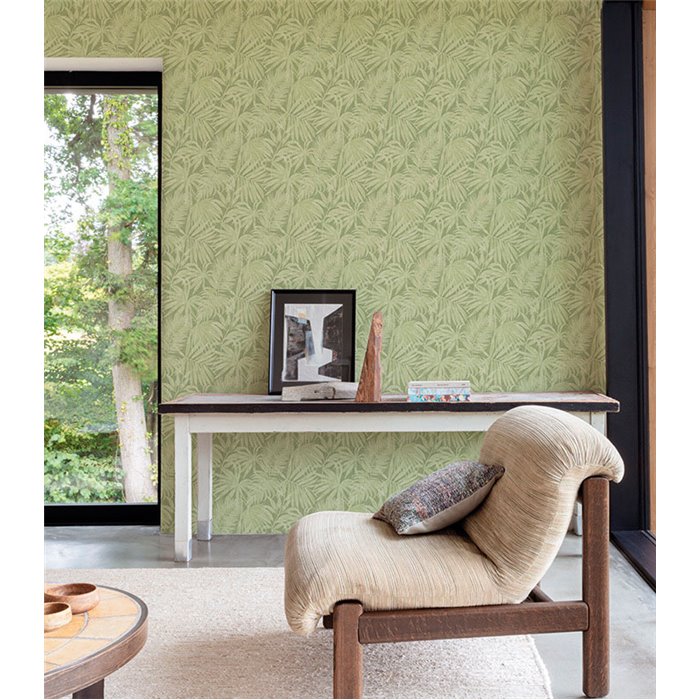 Grandeco|Grüne Palmenblätter tropische Farbe Tapete|Tropische