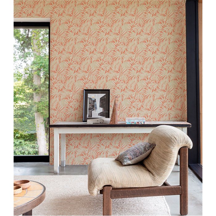 Grandeco|Papel pintado hojas de palmera color ocre tropical|Tropical
