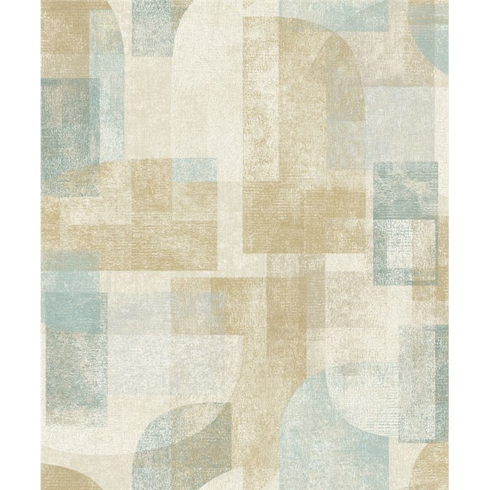 Grandeco|Papier peint moderne géométrique beige et turquoise|Géométrique