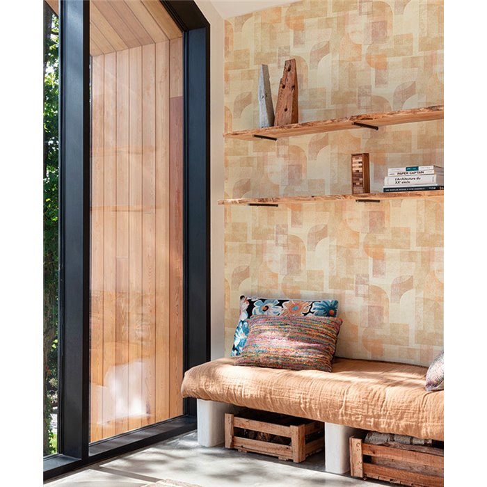 Grandeco|Geometric shapes brown and orange wallpaper|Geometric