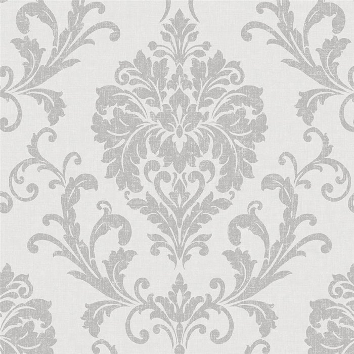 Papel pintado damasco ornamental gris estilo clásico - Grandeco Icon IC2001