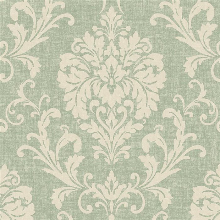 Grandeco|Papel pintado damasco ornamental verde estilo clásico|Damasco