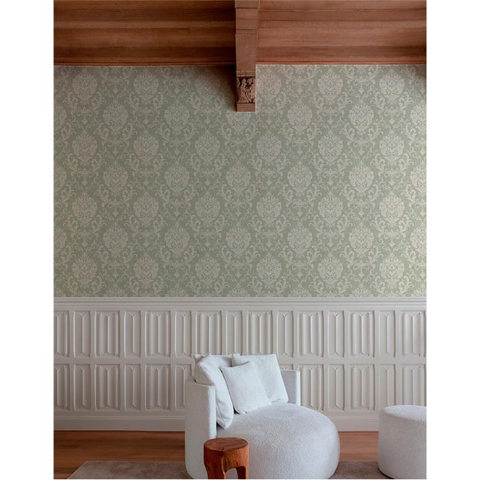 Grandeco|Ornamental damask green classic style wallpaper|Damask