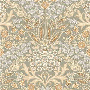 Grandeco|Boho-style green floral wallpaper|Floral