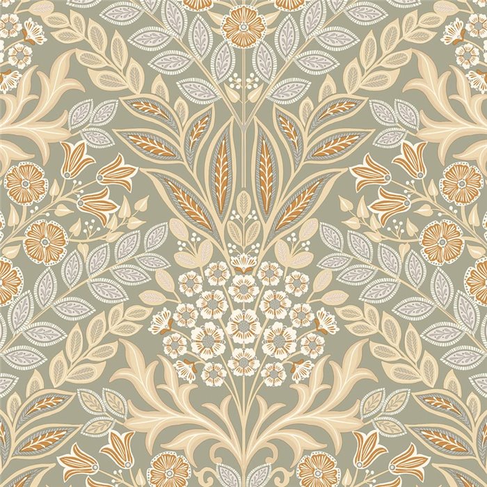 Grandeco|Papel pintado floral taupe estilo boho|Papel Pintado