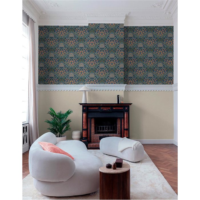 Grandeco|Boho-style blue floral wallpaper|Floral