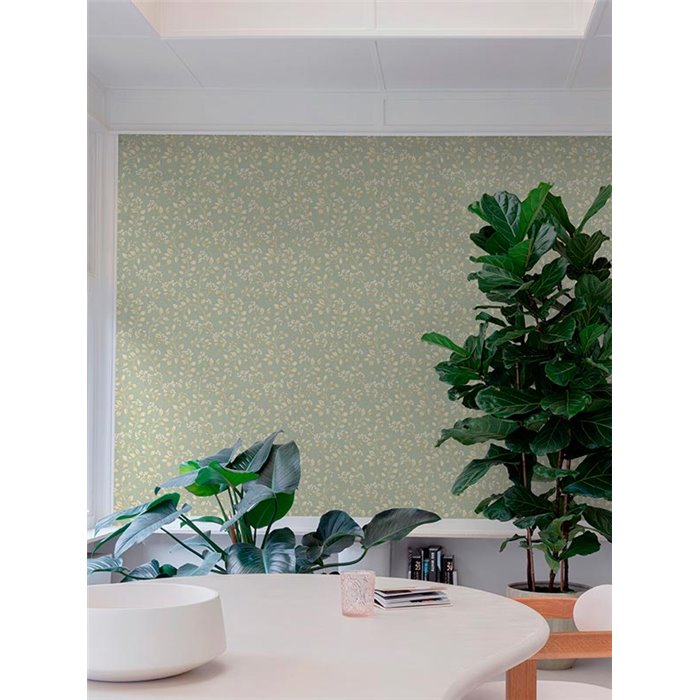 Grandeco|Papel pintado romántico: flores pequeñas verde|Floral