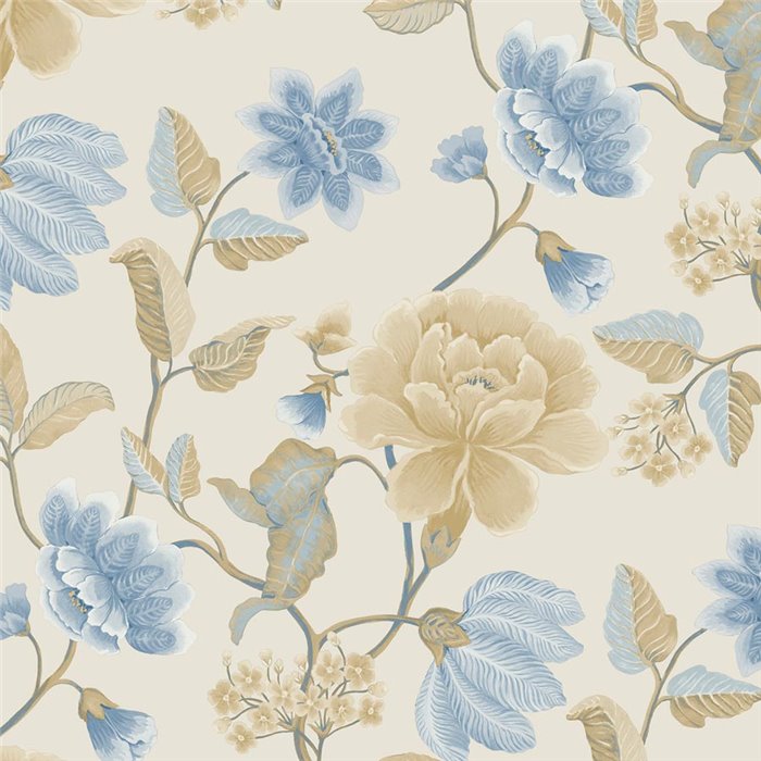 Papel pintado romántico flores grandes blanco y azul - Grandeco Icon IC3102