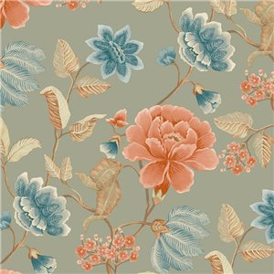 Grandeco|Romantic extra-large flowers taupe and pink wallpaper|Floral