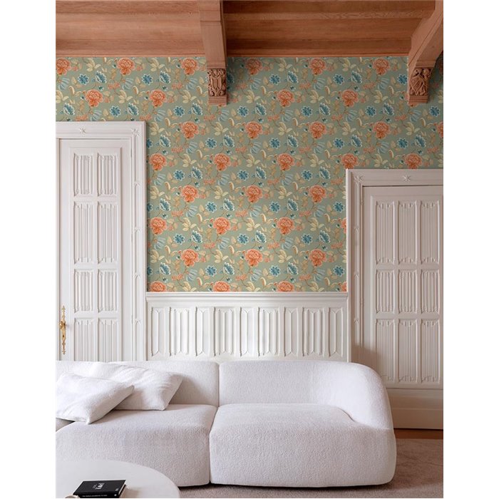 Grandeco|Romantische Tapete mit großen grünen Blumen|Blumen