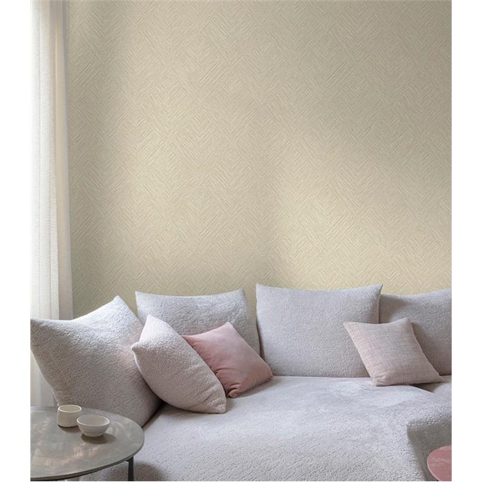 Grandeco|Geometrisches Raute-Muster Tapete Beige|Raffiaimitation