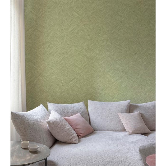 Grandeco|Geometrisches Raute-Muster Tapete Khaki|Raffiaimitation