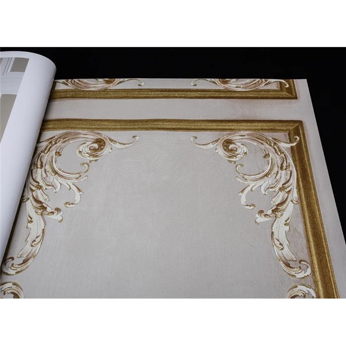 Grandeco|Barocke Paneele Grau-Gold Tapete|Tapeten