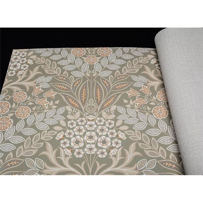 Grandeco|Boho-style taupe floral wallpaper|Wallpaper