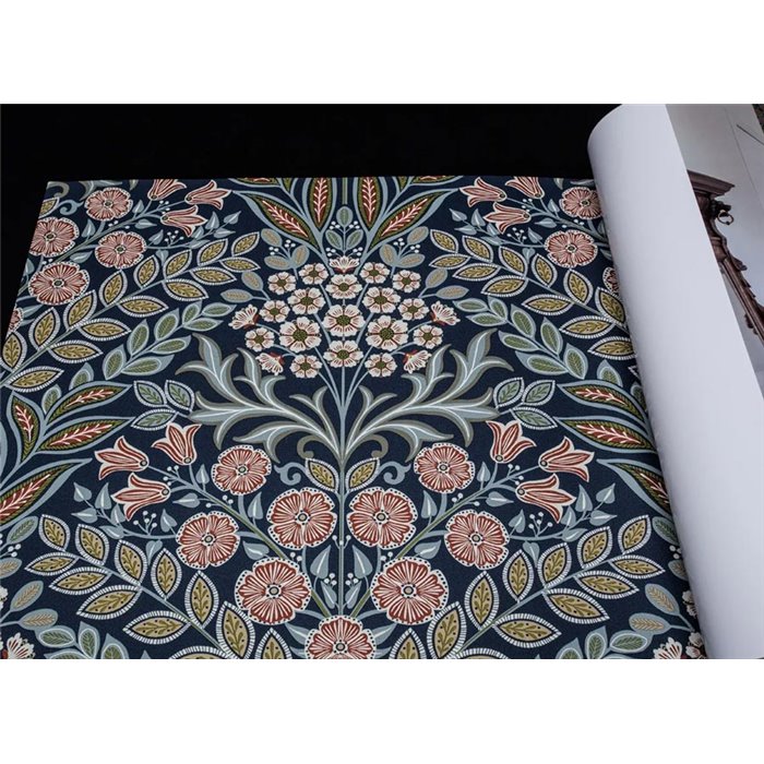 Grandeco|Boho-style blue floral wallpaper|Floral