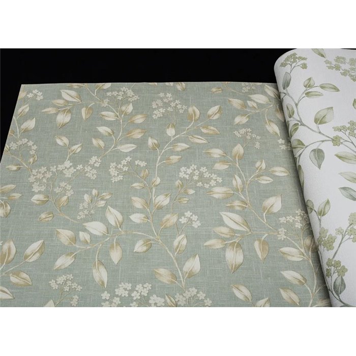 Grandeco|Papel pintado romántico: flores pequeñas verde|Floral