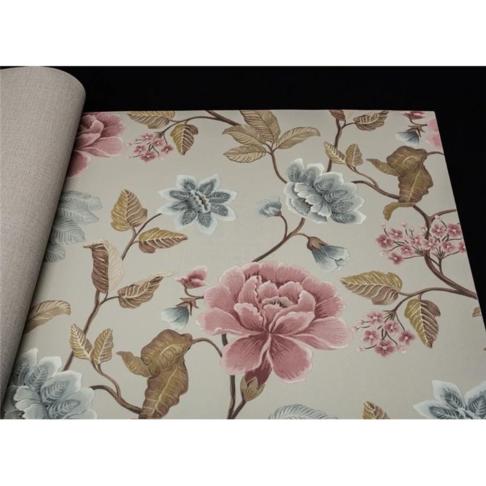 Grandeco|Romantische Tapete mit extra-großen Taupe- und Rosenblüten|Blumen