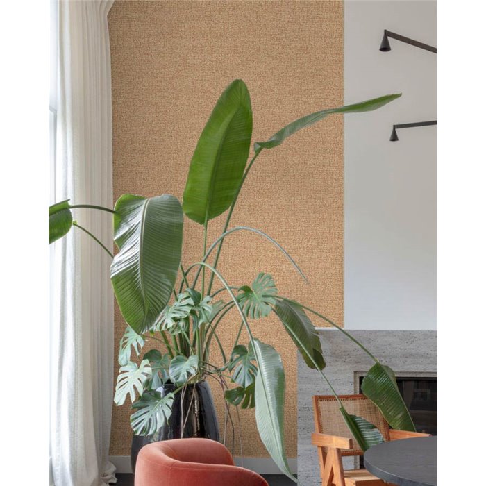 Grandeco|Coral-farbene Stofftapete vom Bouclé- oder Tweed-Typ|Textilimitation