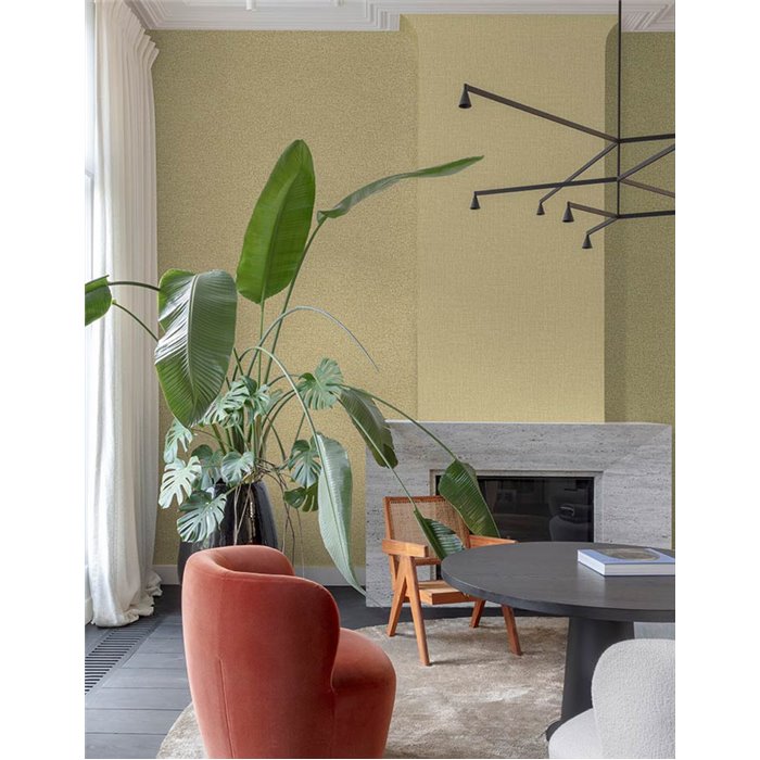 Grandeco|Textile khaki and ochre wallpaper, bouclé or tweed type|Fabric Imitation