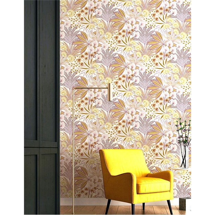 Grandeco|Papel pintado floral moderno flores tropicales rojo|Floral