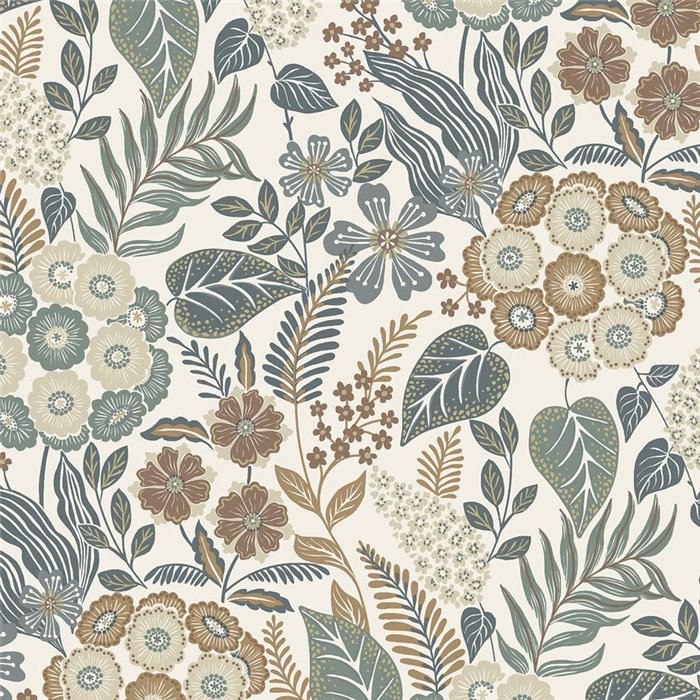 Papel pintado floral boho blanco y verde - Grandeco Karuna A76601