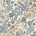Papel pintado floral boho blanco y verde - Grandeco Karuna A76601