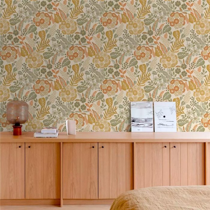 Grandeco|Boho floral beige wallpaper|Floral