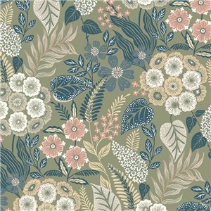 Grandeco|Scandinavian-style floral blue wallpaper|Floral