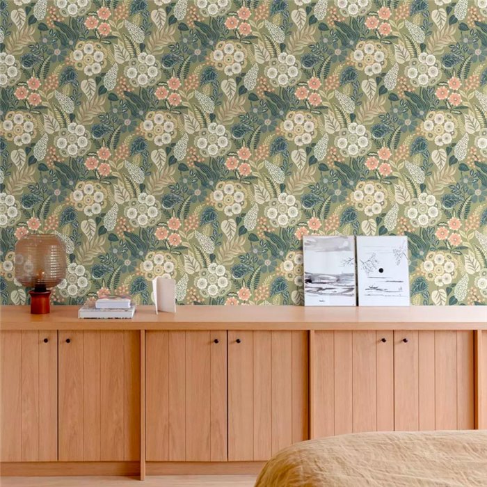 Grandeco|Boho floral green wallpaper|Floral