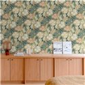 Papel pintado floral boho verde - Grandeco Karuna A76603