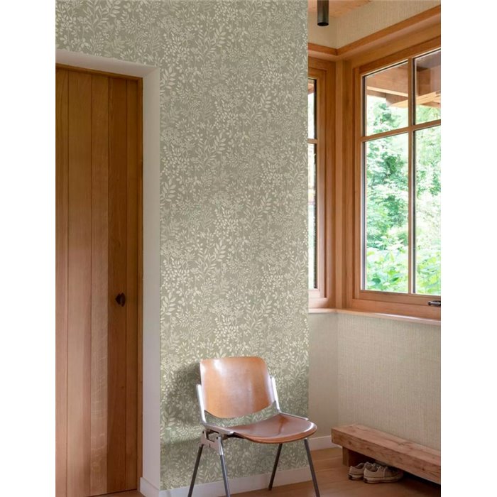 Papel pintado floral estilo escandivavo verde - Grandeco Karuna 205003