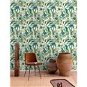 Grandeco|Tropical flowers watercolor green wallpaper|Tropical