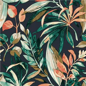 Grandeco|Tropical flowers watercolor black and sepia wallpaper|Tropical