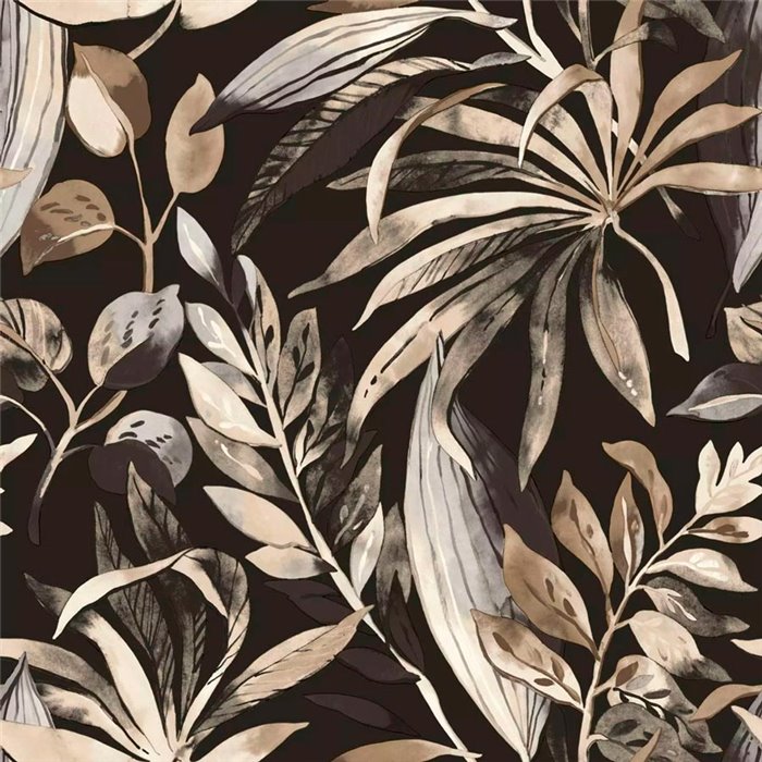 Grandeco|Papel pintado flores tropicales acuarela negro y sepia|Tropical