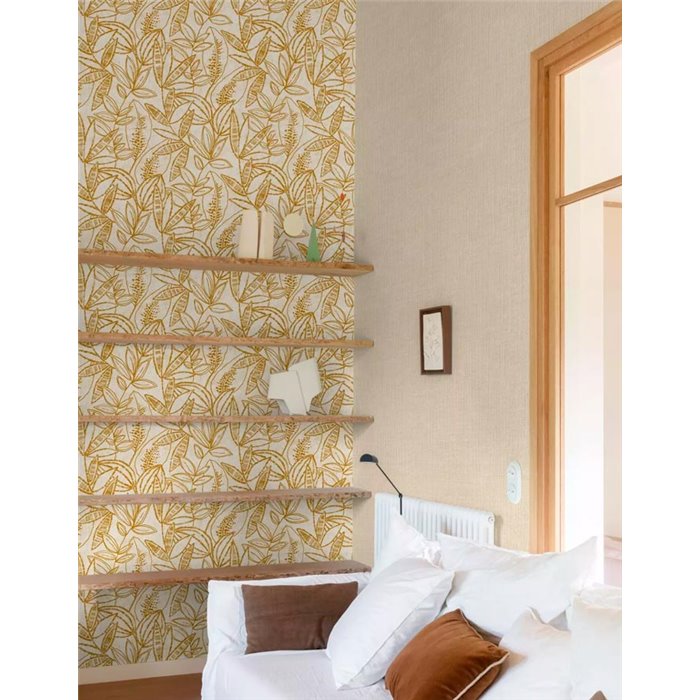 Grandeco|Botanisches Blumenillustration Tapete Beige|Blumen