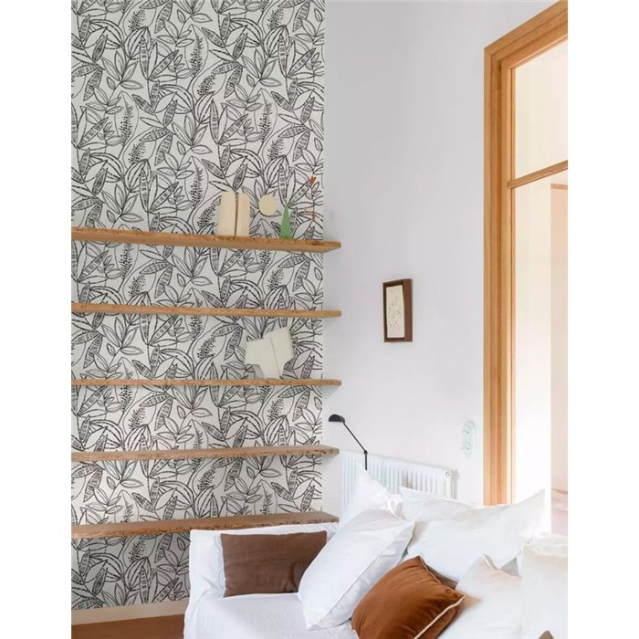 Grandeco|Papel pintado botánico ilustración floral blanco y negro|Floral