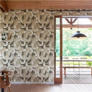 Grandeco|Art Deco geometrische Tapete Beige und Grün|Geometrisch 2
